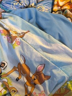 Vintage 1970s  Disney Bambi Blanket Coverlet Blanket Twin. Lined